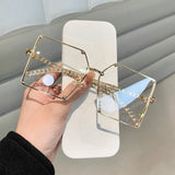 Oversized glasses Women Vintage Alloy Chain Rivet Square Eyeglasses