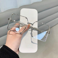 Oversized glasses Women Vintage Alloy Chain Rivet Square Eyeglasses