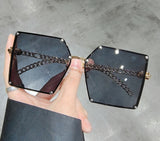 Oversized glasses Women Vintage Alloy Chain Rivet Square Eyeglasses