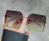 Oversized glasses Women Vintage Alloy Chain Rivet Square Eyeglasses