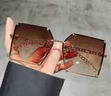Oversized glasses Women Vintage Alloy Chain Rivet Square Eyeglasses