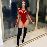 Mesh See Patchwork Long Sleeve Bodycon Jumpsuit bodysuit