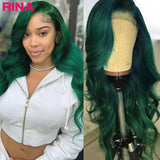 Dark Green Lace Front Human Hair Wigs Transparent Lace Body Wave Lace Frontal Wig  4X4 Closure Green Wig - Divine Diva Beauty