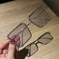 square sunglasses metal frame oversize glasses