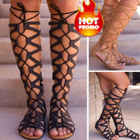 Roman Gladiator Bandage Sandals Women Knee High