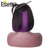 Mix Color Short Bob Wig Human Hair Wigs 1B/ Red 1B/Purple 1b/27 Straight 100% Human Hair Wig With Bang Machine Made Wigs - Divine Diva Beauty