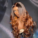 Ombre Brown Color Soft Loose Wave Transparent Lace Front Wig Long Synthetic Wigs With Natural Hairline Glueless