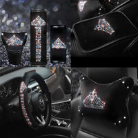 Crystal Diamond Car Steering Wheel Covers Crown Handbrake Gear Cover Seat Belt Shoulder Headrest Pads Auto Interior Accessories - Divine Diva Beauty