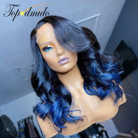 Blue Ombre Color Indian Hair 13x6 Lace Front Wig Natural Hairline Loose Wave Remy Hair 13x4 Lace Front Human Hair Wig - Divine Diva Beauty