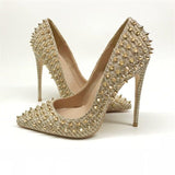 Golden Glitter Spikes Pointy Toe High Heel pumps - Divine Diva Beauty