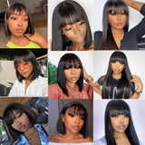 Short Straight Bob Human Hair Wigs With Bangs Full Machine Made Wigs Glueless Fringe Wig Brazilian*******SALE