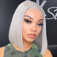 Blue Bob Wig Lace Front Human Hair Wigs Color 13x4 Bob Human Hair Straight Front Lace Smooth Wig For Women Y46124 - Divine Diva Beauty