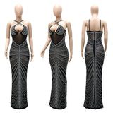 Solid Diamond Spaghetti Strap Sexy Night Party Maxi Dress