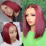 Lace Front Human Hair Wigs Burgundy Short BOB #99J Red Straight Lace Wigs Pre Plucked 4*4 Lace Closure Wigs Remy Hair