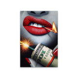 Fashion The Red Lips Gun Money Art Canvas Painting Posters and Prints Wall Art Picture for Living Room Modern Home Decoration