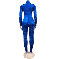 Sheer Mesh Patchwork Crystal Velvet Jumpsuit Rompers bodysuit