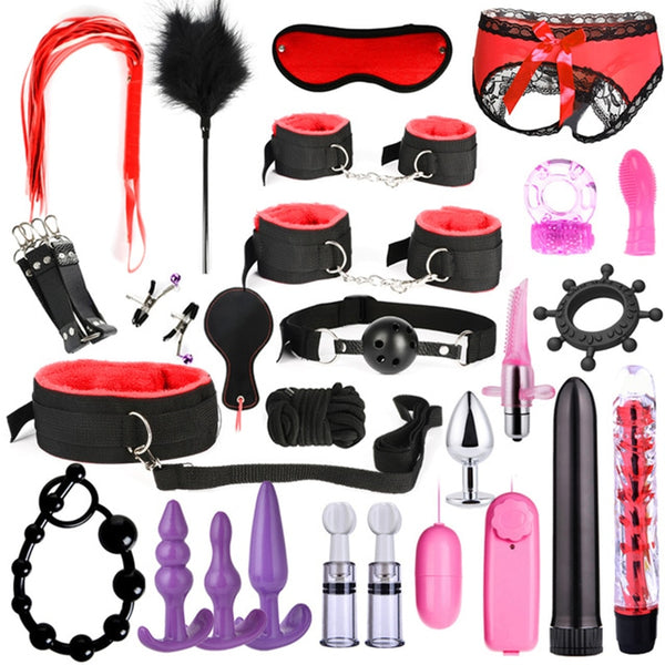 BDSM Kit Handcuffs Sex Toys for Adult G-spot Vibrators Adult Game SM Bondage kit