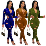 Sexy Hole Velvet Jumpsuit Cut Out Zipper Long Sleeve Pants Playsuit bodysuit Romper Overalls - Divine Diva Beauty