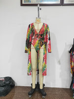 summer red green matching cardigan + bodysuits holiday beach swimsuits swimwear