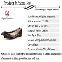 Fashion Studded Rivet Women Flats Black Patent Leather Pointed Toe Casual Ladies Shoes 11+
