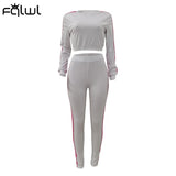 Ribbed Knitted White Pink 2 Two Piece Set Women Outfits Bodycon Long Sleeve Crop Top Leggings Women Tracksuit Matching Set