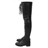 New Riding Women Boots Western Leather Over Knee High Boots Black Lace-up Low Heel Long Boots 2022