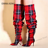 Pleated Boots Sexy Pointed Toe Thigh High Boot Female Slouch Over-the-knee Boots