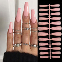 24pcs/Box Extra Long Frosted Coffin False Nails Pink Ripple Wearable Ballerina Fake Nails Full Cover Nail Tips Press On Nails