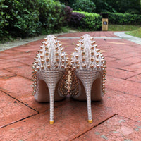 Golden Glitter Spikes Pointy Toe High Heel pumps - Divine Diva Beauty