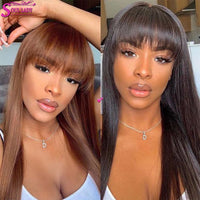 Straight Lace Front Wig With Bangs Fringe Straight Human Hair Wigs With Bangs Brazilian Bang Wig Human Hair Frontal - Divine Diva Beauty