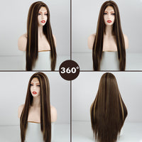Synthetic Wig Brown Mixed Blonde Long Straight Wig Middle Part Straight Wig with Highlights for Women Synthetic Wig