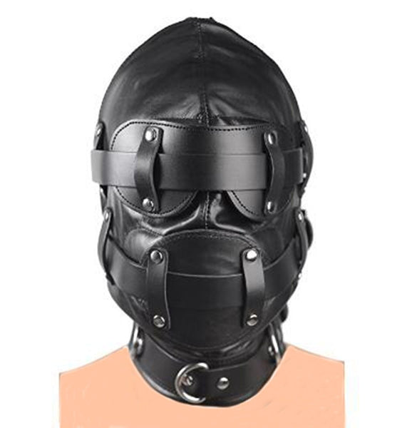 SM Leather Padded Hood Blindfold,Head Harness Mask Gag, BDSM Bondage ,Sex Toys For Couples