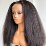 Middle Part Soft Long Kinky Straight 180% Density Black Color Lace Front Wig With Baby hair Synthetic Heat Temperature