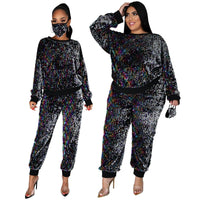 Plus Size avail Two Piece Set Sequin joggers Tracksuit