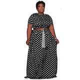 Plus Size avail Two Piece Set Dots Print Bandage and Full Length Maxi Skirt suit