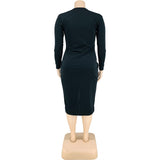 Long Sleeve Zipper V Neck Plus Size avail Bodycon Dress