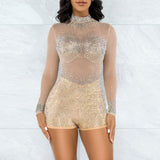 see through Rhinestone bodysuit