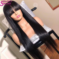 Straight Lace Front Wig With Bangs Fringe Straight Human Hair Wigs With Bangs Brazilian Bang Wig Human Hair Frontal - Divine Diva Beauty