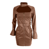 Sexy PU Faux Leather Dress with Belt Women