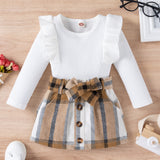 Children Clothing Baby Girl Long Sleeve Knit Tops+Plaid outfits