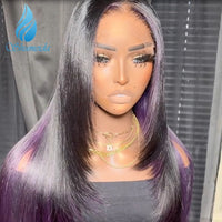 Ombre highlight Purple Color 13*6  Lace Front Wig Peruvian Remy Human Hair Glueless PrePlucked Hairline Baby Hair