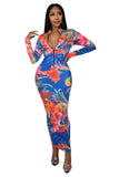 Skinny Slim Maxi  Print Women Bodycon Party Dresses Turtleneck Long Sleeve Plus Size - Divine Diva Beauty