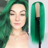 Lace Wigs Long Straight Hair  Lime Green Color Wigs  Women Synthetic Lace Wigs with Natural Hairline