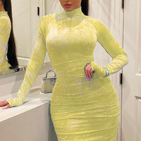 Bodycon Pleated Elegant Long Sleeve Party Dresses Plus Size avail