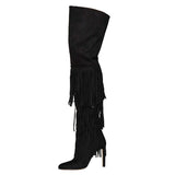 Over The Knee Boots Tassel Pointed Toe Stiletto Shoes 11+