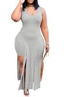 Plus Size avail Solid Sleeveless Dress And Shorts Two Piece Sets