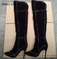 Faux Suede Studded Over The Knee High Boots