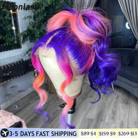 Purple Pink Highlight Wig Lace Front Human Hair Wig Transparent Lace Front Body Wave Wig  Brazilian hair HD Lace Frontal Wig