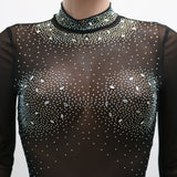 see through Rhinestone bodysuit