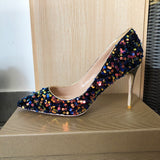 Blue Bling Sequins Women Sexy Extremely High Heels Pointed Toe Slip On Stiletto Chic Pumps - Divine Diva Beauty